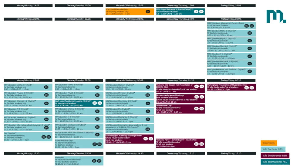 Welcome Weeks 2026/27 - Kalender